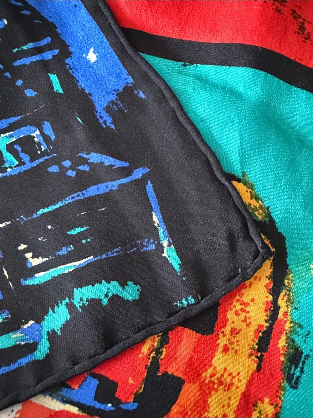 Echo Halloween Patchwork Scarf in Blue, Red, Teal, Yellow, Black